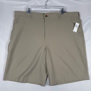 IZOD GOLF Mens Shorts Tan Flat Front Size 44 Polyester Performance Stretch READ